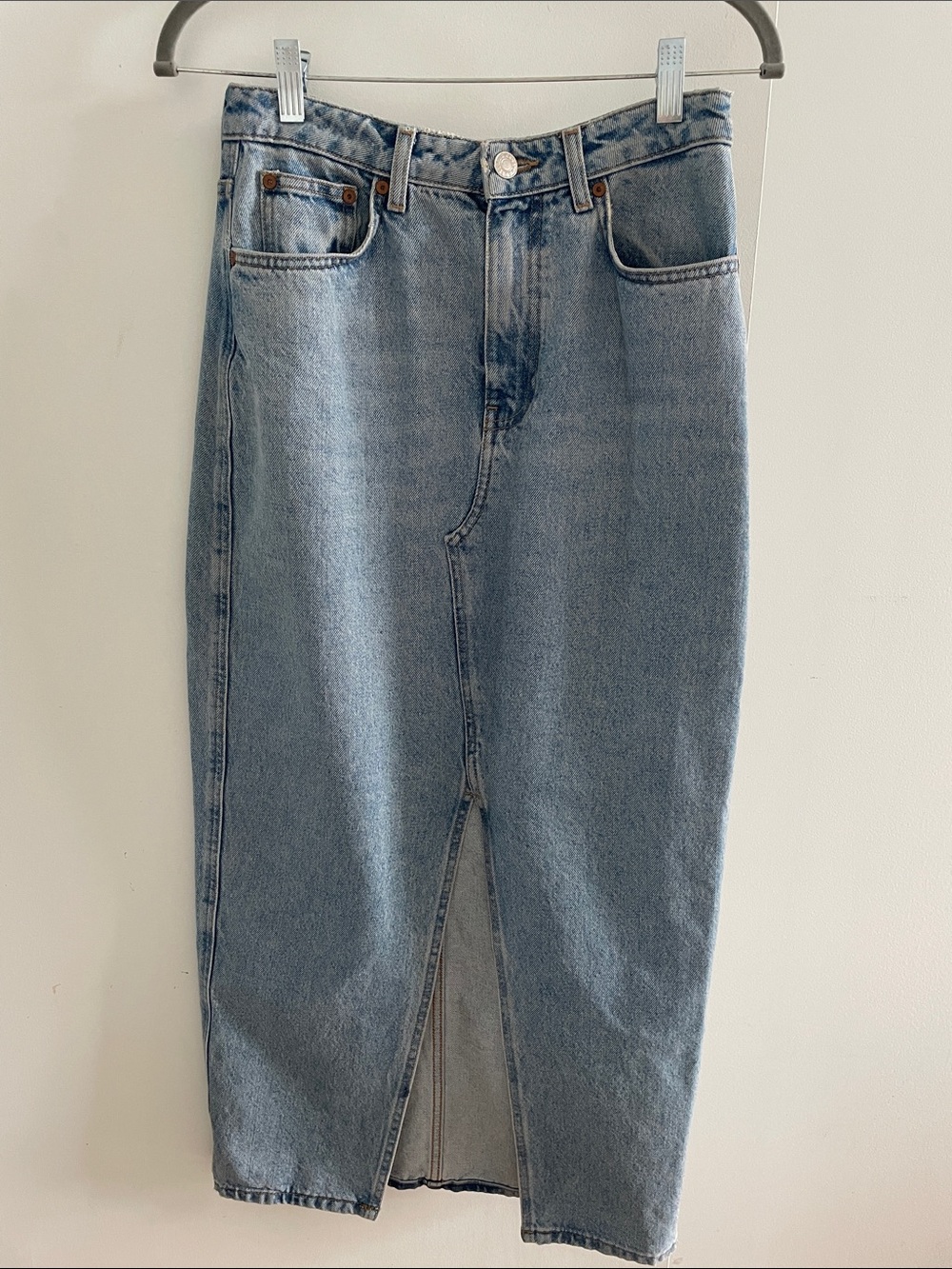 Mango Light Blue Denim Skirt with Front Slit